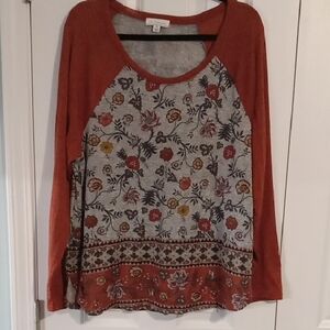 Floral Long Sleeve Top in Rust and Gray